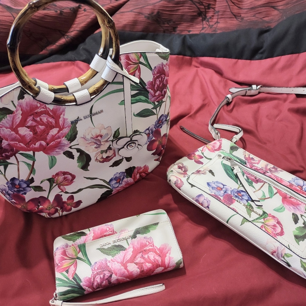 3 PC set Dana Buchman Peony floral Tote Crossbody Wallet